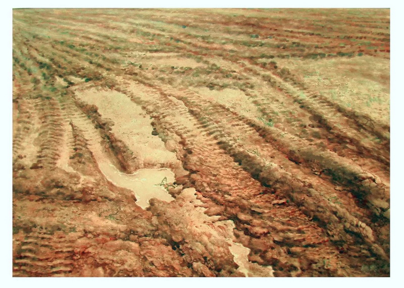 19《泥泞的路》75X80CM 水彩画 1999年